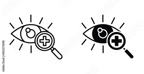 Ophthalmology Icon Set. Ophthalmology vector symbol in black filled and outlined style.