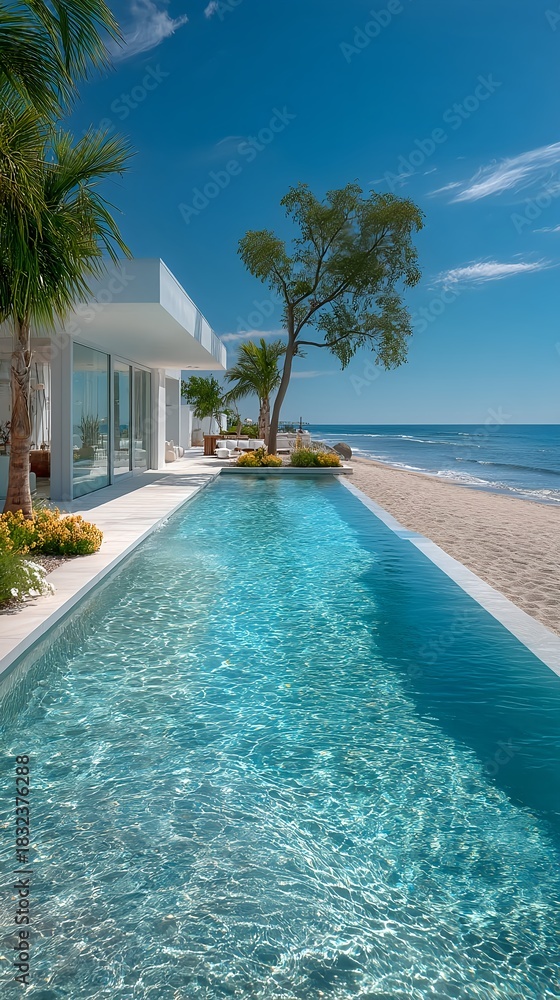 Fototapeta premium Luxury villa infinity pool overlooking the sea for phone wallpaper