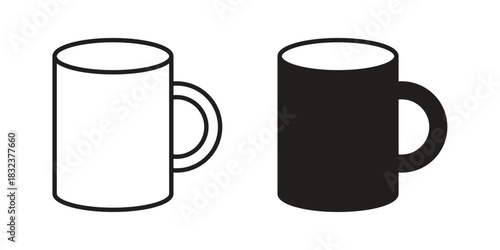 Mug icon flat and thin stroke vector pack. Editable icons set