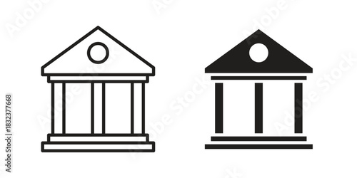 Museum icon flat and thin stroke vector pack. Editable icons set