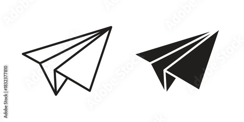 Paper plane icon flat and thin stroke vector pack. Editable icons set