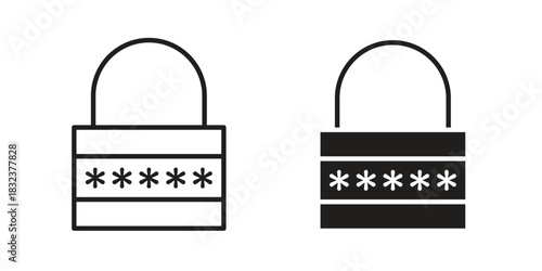 Password icon flat and thin stroke vector pack. Editable icons set