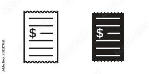 Payment receipt icon flat and thin stroke vector pack. Editable icons set