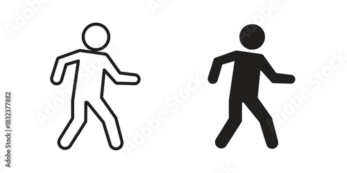 Pedestrian icon flat and thin stroke vector pack. Editable icons set