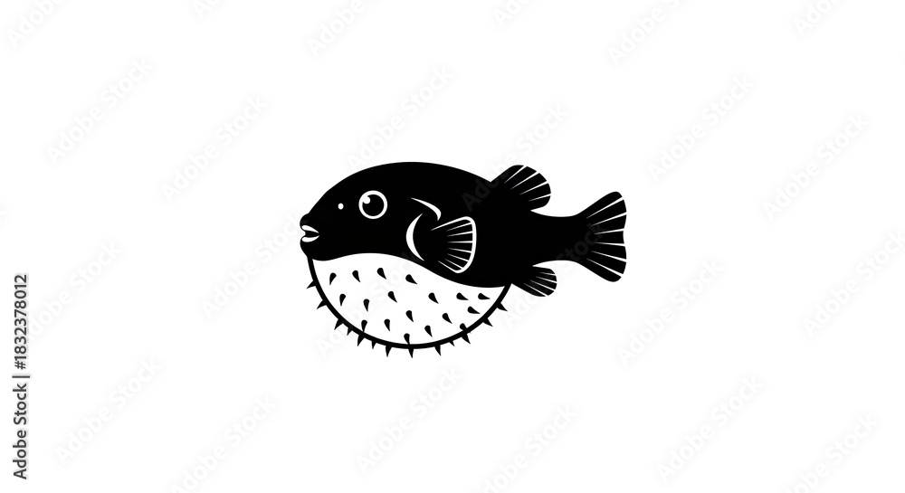 Obraz premium Black Pufferfish Illustration on White Background.