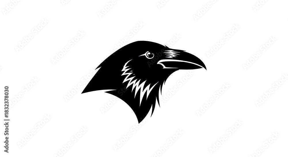 Fototapeta premium Black Raven Head Logo Design Illustration.