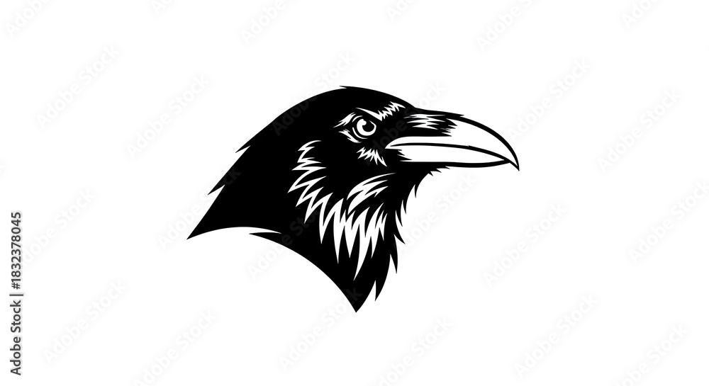 Fototapeta premium Black Raven Head Silhouette Vector Illustration.