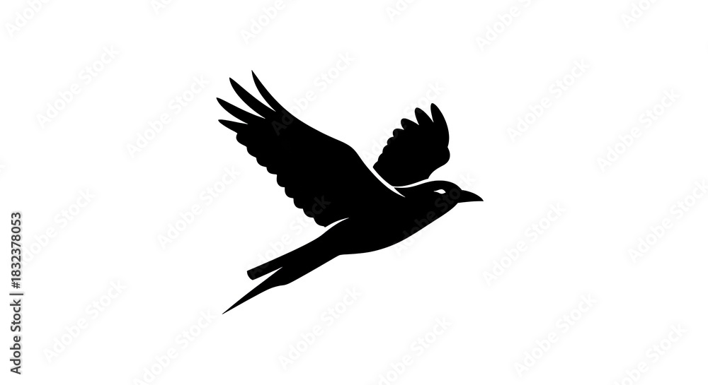 Fototapeta premium Black Raven Silhouette in Flight on White Background.
