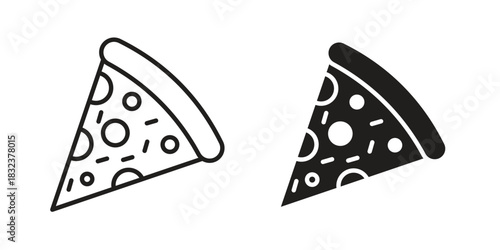 Pizza icon flat and thin stroke vector pack. Editable icons set