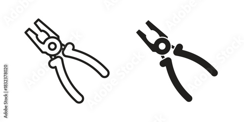 Pliers icon flat and thin stroke vector pack. Editable icons set