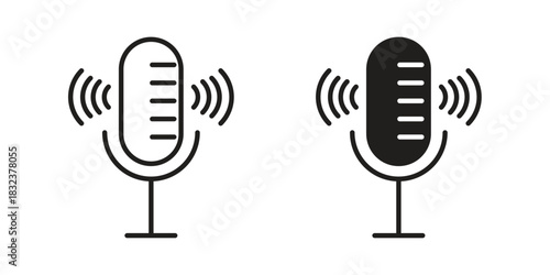 Podcast icon flat and thin stroke vector pack. Editable icons set