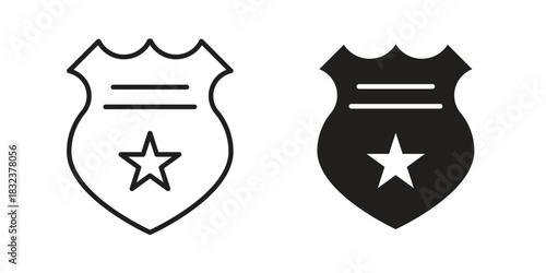 Police badge icon flat and thin stroke vector pack. Editable icons set