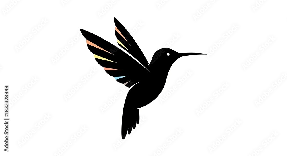 Obraz premium Black Silhouette of a Hummingbird in Flight.