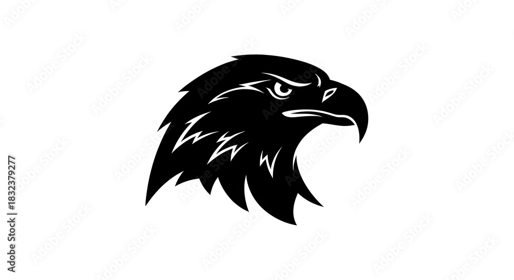 Fototapeta premium Black Silhouette of a Fierce Eagle Head with Intense Eyes.
