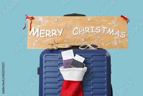 Suitcase and board with tex...
