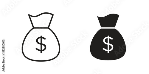 Money bag icon set. Outline symbol editable.