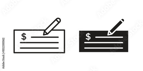 Money check icon set. Outline symbol editable.