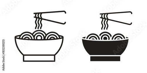 Noodles icon set. Outline symbol editable.