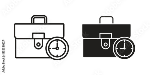 Office time icon set. Outline symbol editable.