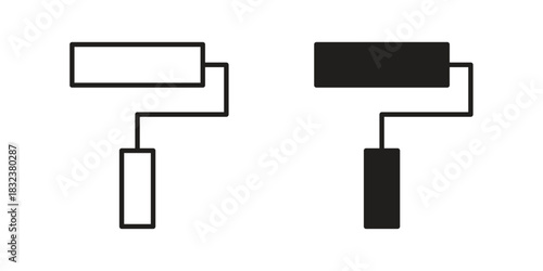 Paint roller icon set. Outline symbol editable.