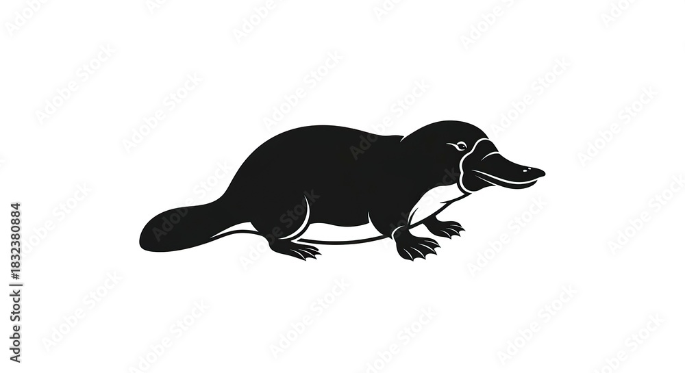 Fototapeta premium Black Silhouette of a Platypus Animal.