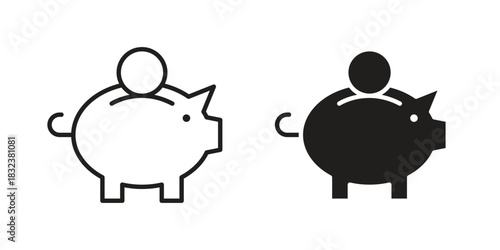 Piggy bank icon set. Outline symbol editable.