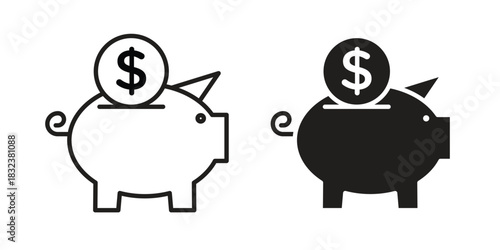 Piggy bank icon set. Outline symbol editable.