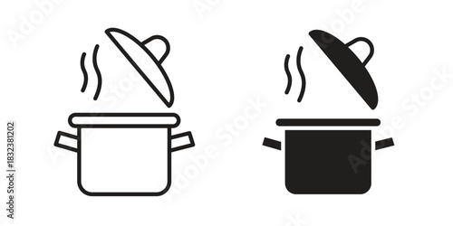 Pot icon set. Outline symbol editable.
