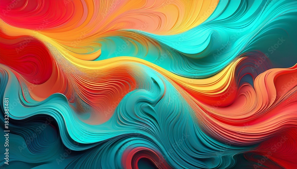 Fototapeta premium vibrant abstract swirls of turquoise coral and yellow background keywords abstract background