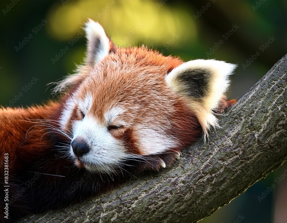 Fototapeta premium red panda sleeping on branch in tree