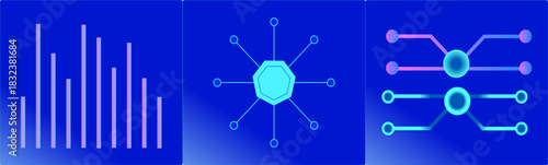 Abstract digital circuit diagrams and data visualization on a vibrant blue background