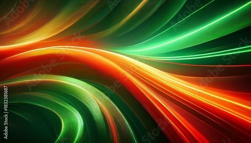 abstract blurry green orange and red light forms background