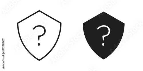 Shield interrogation icon set. Outline symbol editable.