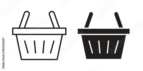 Shopping basket icon set. Outline symbol editable.