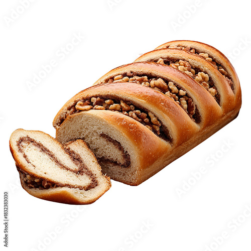 Sweet bread with walnut cocoa isolated on transparent background
