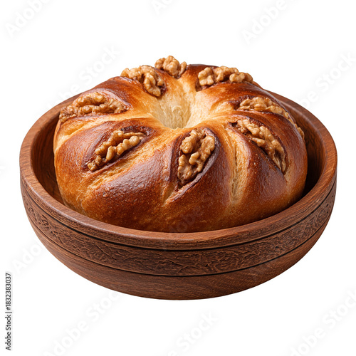 Sweet bread with walnut cocoa isolated on transparent background