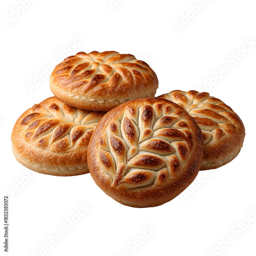 Baked rye pastries isolated on transparent background