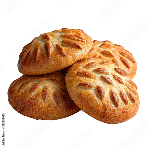 Baked rye pastries isolated on transparent background
