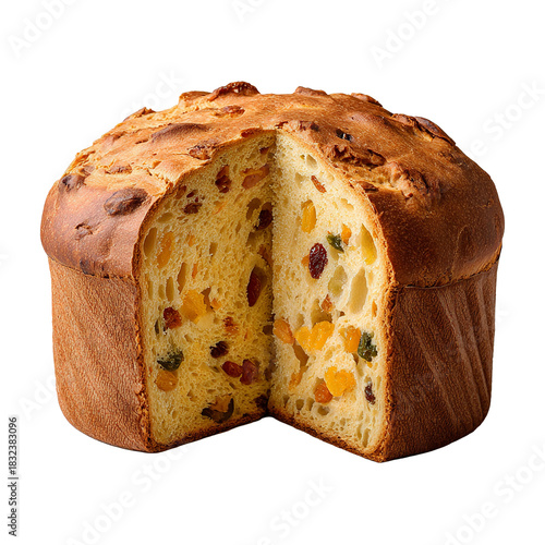 Sweet, fluffy bread with candied fruits isolated on transparent background