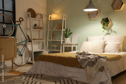 Interior of bedroom with be...