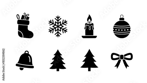 Elegant Christmas Holiday Graphics A Collection of Festive Silhouette Icons for Winter Celebration Designs