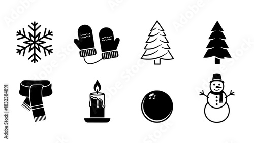 Collection of Diverse Winter and Holiday Season Flat Icons for Graphic Design Projects