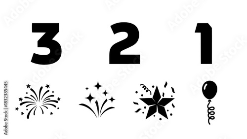 New Year's Eve Countdown with Fireworks and Balloon