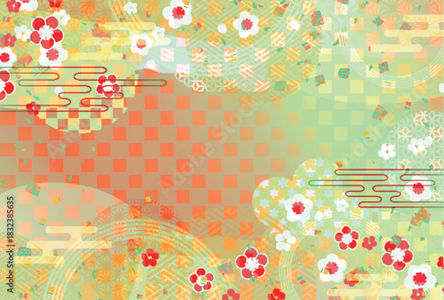 梅　和柄　年賀状　背景	