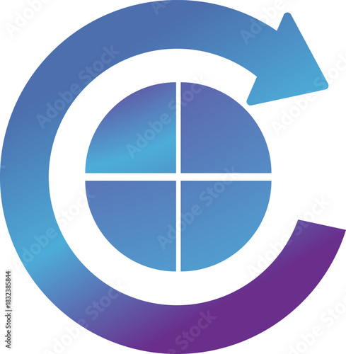 Abstract logo design with a circular arrow and a segmented circle element