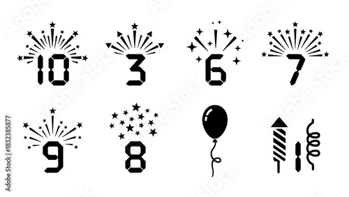 Festive Countdown and Party Element Icon Set for Celebrations and Events
