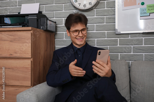 Young businessman video cha...