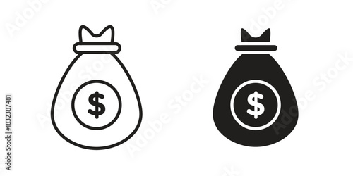 Money bag icon flat and stroke collection for ui ux work.