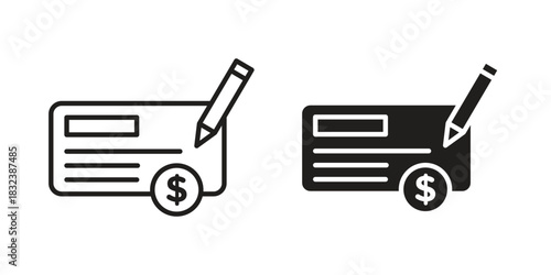 Money check icon flat and stroke collection for ui ux work.
