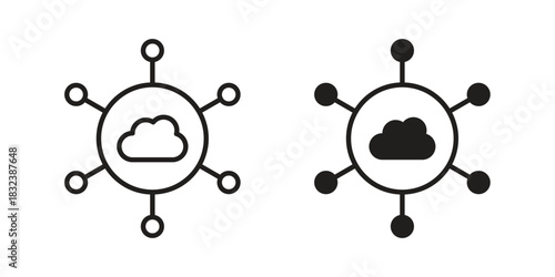 Network cloud icon flat and stroke collection for ui ux work.